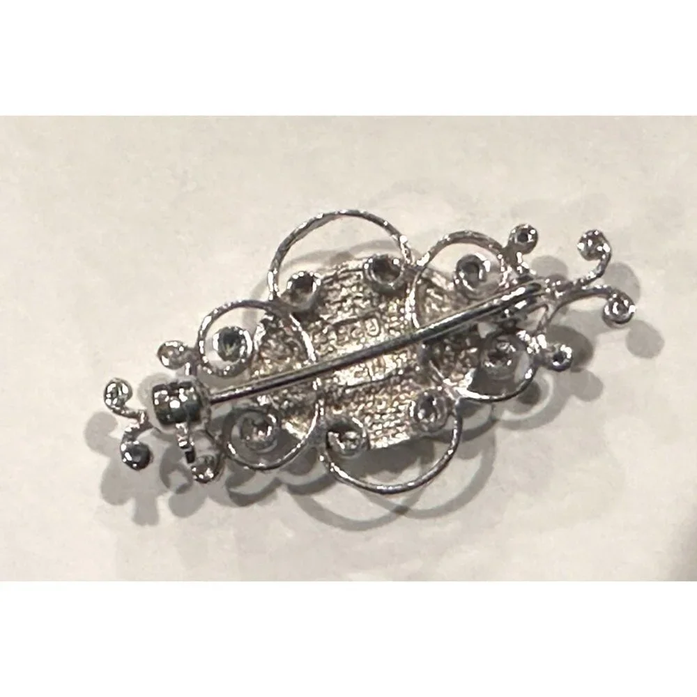 NF STERLING SILVER 925 FILIGREE GREEN ABLAONE SHELL 1.25" BAR PIN BROOCH EUC - Picture 2 of 10